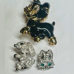 Elegant Pet-Themed Brooch Set - Black and Silver